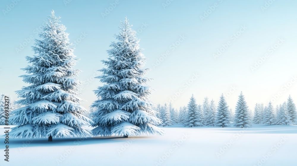 Fototapeta premium Snow Covered Pine Trees in Winter Forest