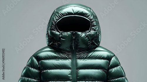 A shiny green puffer jacket...