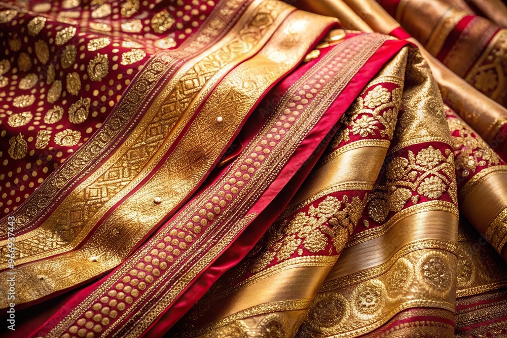 Stylish cotton saree in gold, maroon, red, and cream colors Stylish cotton saree in gold, maroon, red, and cream colors
