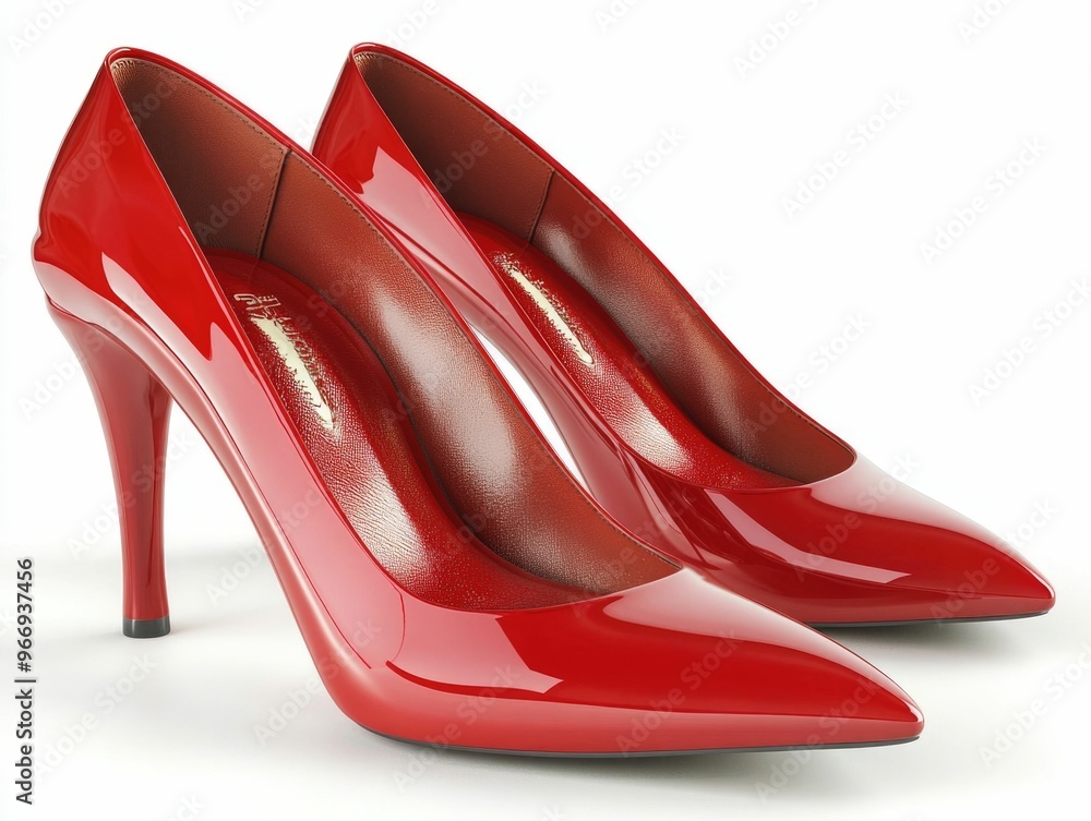Stunning red patent leather stiletto high heels with a sleek glossy finish showcased against a clean minimalist white background exuding a sense of sophistication and feminine allure Stunning red patent leather stiletto high heels with a sleek glossy finish showcased against a clean minimalist white background exuding a sense of sophistication and feminine allure