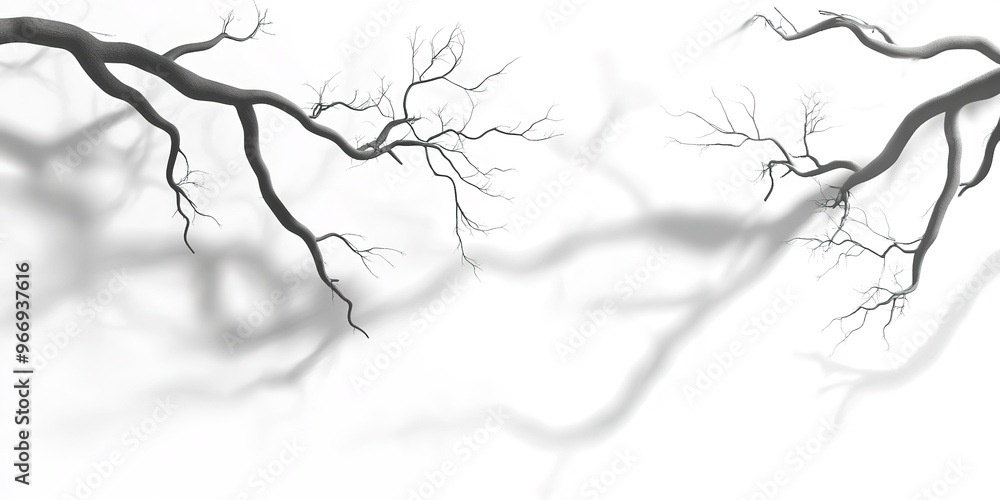 Obraz premium realistic tree branches shadow overlay blur isolated on white backgrounds 3d render