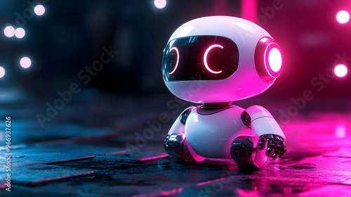 A small, futuristic robot w...