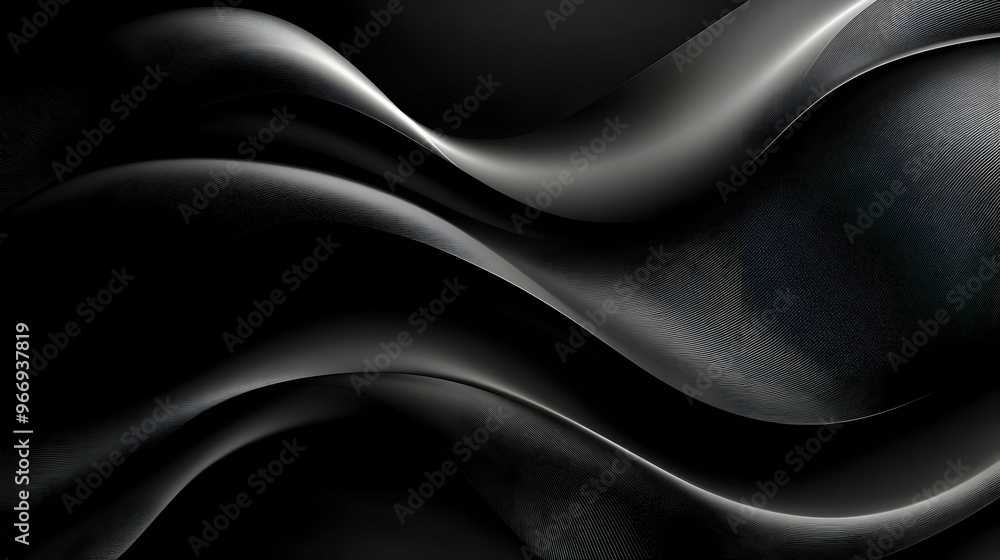 A smooth, flowing black fabric texture with elegant curves and waves. A smooth, flowing black fabric texture with elegant curves and waves.