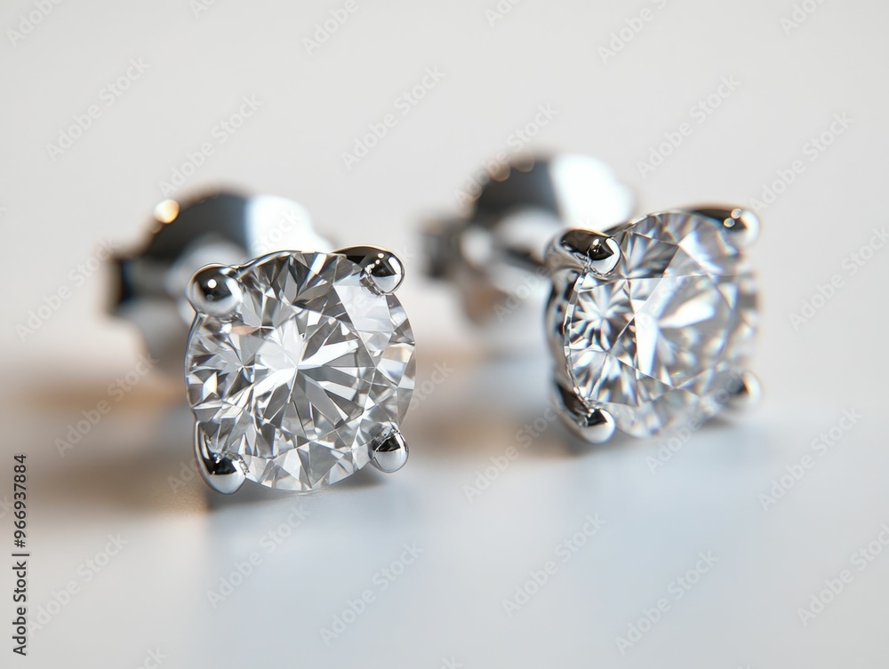 Close up Shot of a Pair of Exquisite Diamond Stud Earrings Isolated on a Clean White Background Highlighting the Brilliant Sparkle and Luxurious Appeal of this Elegant Jewelry Piece Close up Shot of a Pair of Exquisite Diamond Stud Earrings Isolated on a Clean White Background Highlighting the Brilliant Sparkle and Luxurious Appeal of this Elegant Jewelry Piece