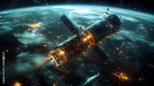 A spacecraft in orbit, show...