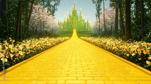 Yellow Brick Road Leading to Emerald City Castle