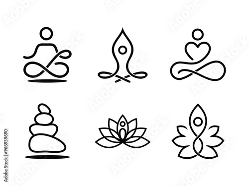 Yoga Icons / Set of outline icons and symbols for spa center or yoga studio
