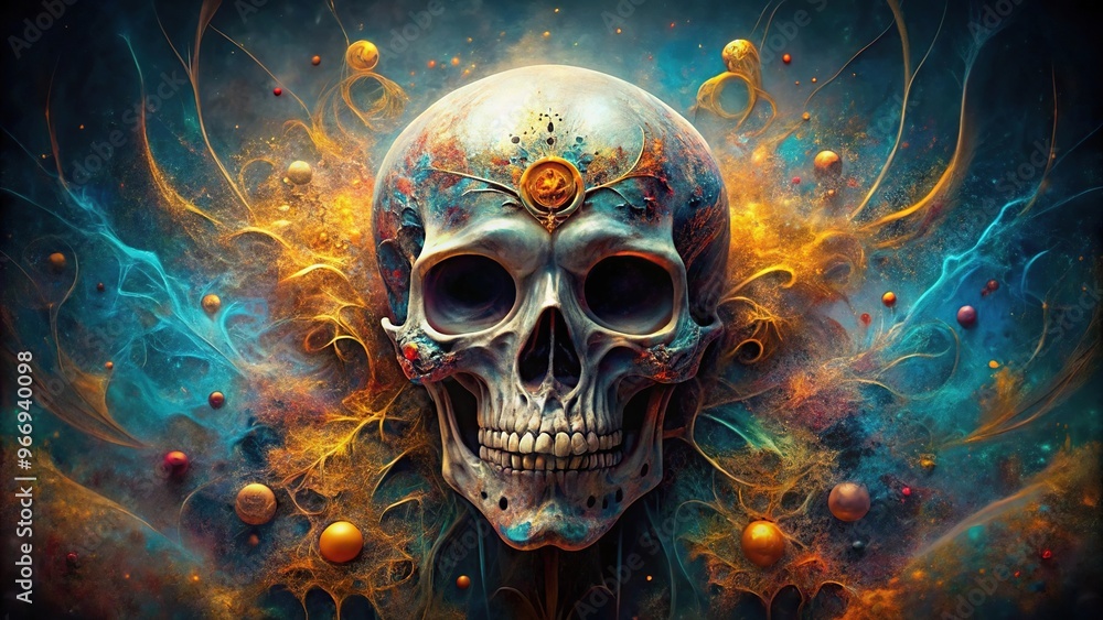 Stylized skull with abstract artistic details and aerial highlights Stylized skull with abstract artistic details and aerial highlights