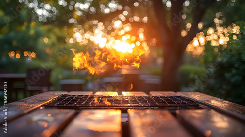 A sunset view with a grill ...
