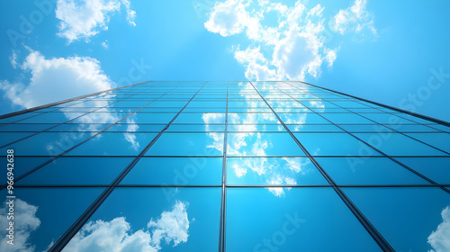 A tall glass building refle...