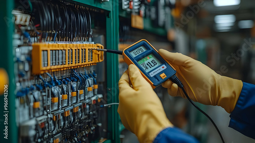 A technician measures elect...