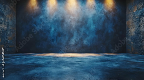 A textured blue wall with s...