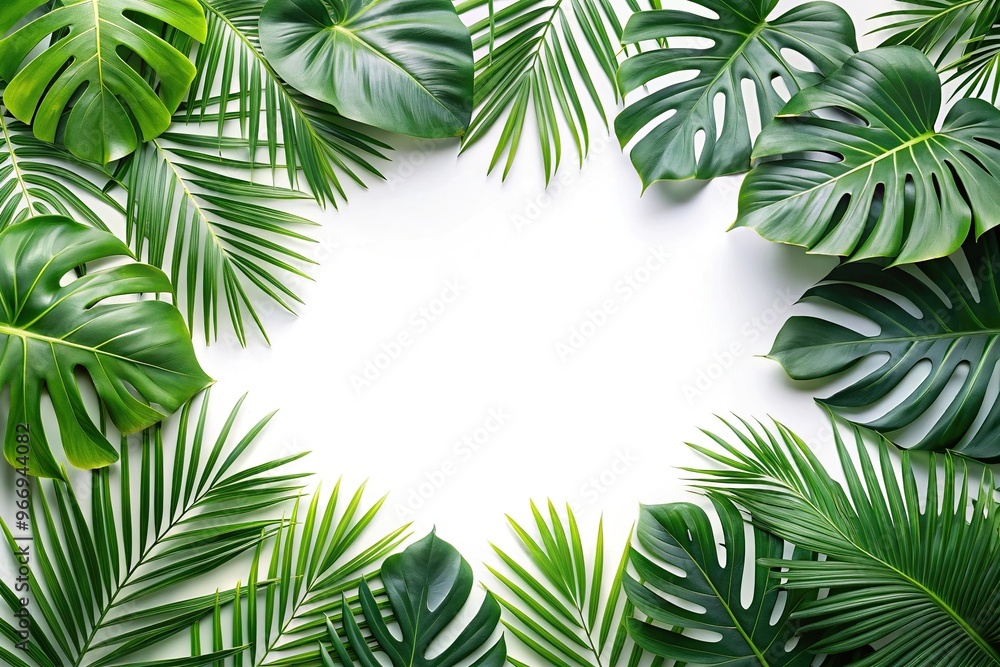 Fototapeta premium Summer tropical leaves isolated on white background with copy space Macro