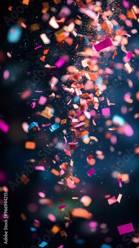 Colorful confetti falling in the air, abstract celebration background. Festive and joyful party concept