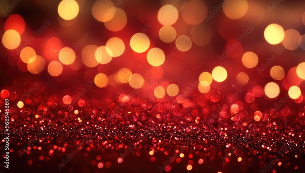 Red Abstract Christmas Background with Glitter Bokeh Lights, Defocused New Year Holiday Design Red Abstract Christmas Background with Glitter Bokeh Lights, Defocused New Year Holiday Design