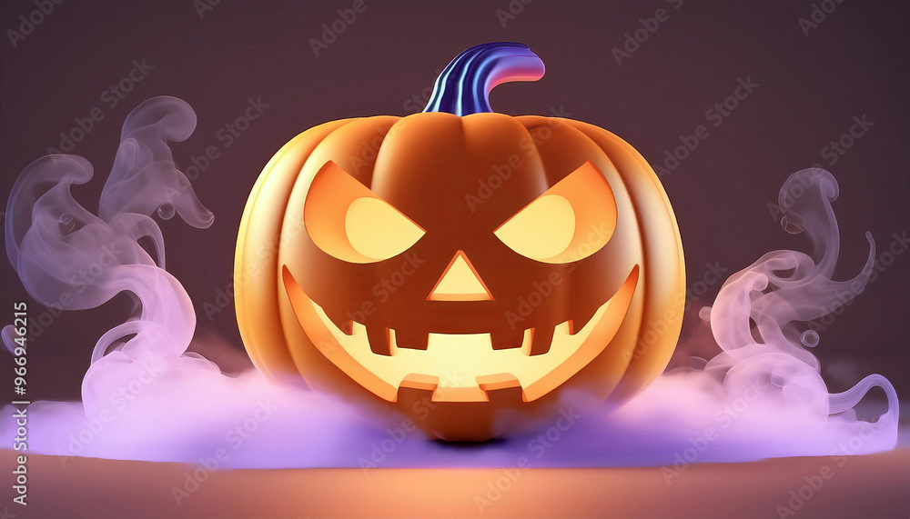 Fototapeta premium Spooky Halloween Pumpkin with Smoke