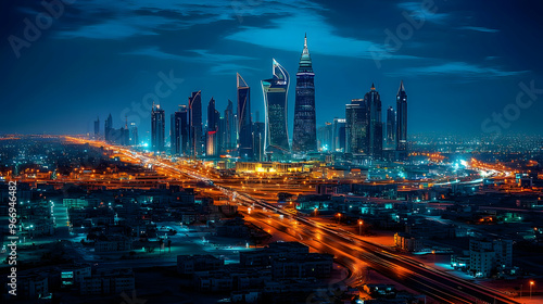 Wallpaper Mural A vibrant city skyline at night showcasing modern architecture and urban life. Torontodigital.ca