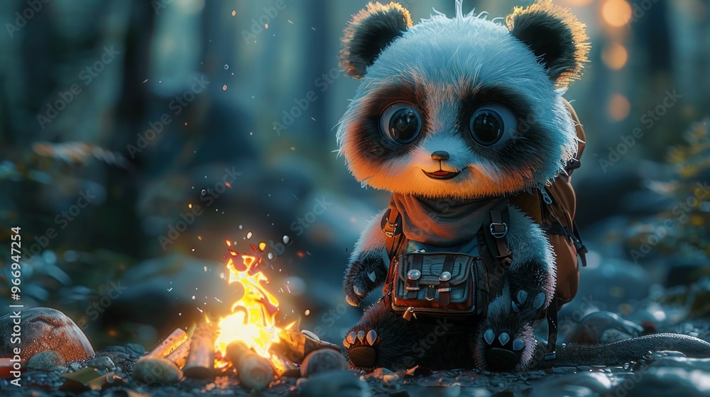 Adorable Forest Critter Camping: Vector Set of Backpacking and Sitting by Campfire Adorable Forest Critter Camping: Vector Set of Backpacking and Sitting by Campfire