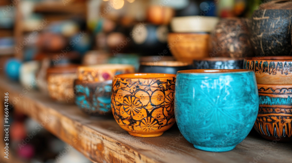 Fototapeta premium Coconut Crafts: Images of handmade crafts and decorations made from coconut shells or fibers, showcasing their use in art and design.