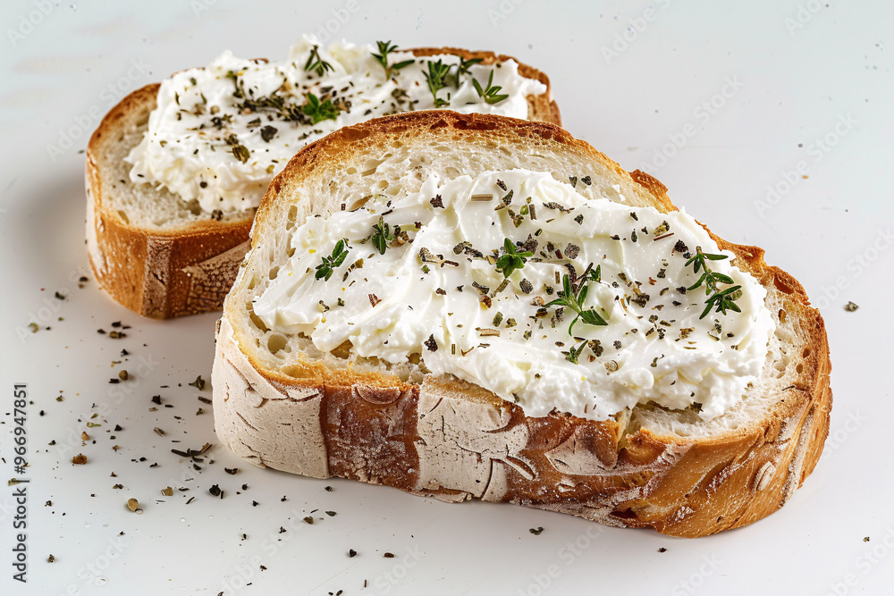 Slices of bread with cream cheese Slices of bread with cream cheese