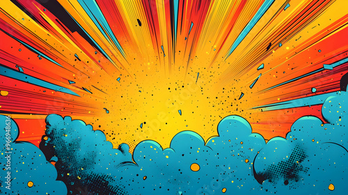 A vibrant explosion graphic...