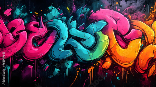 A vibrant graffiti mural fe...