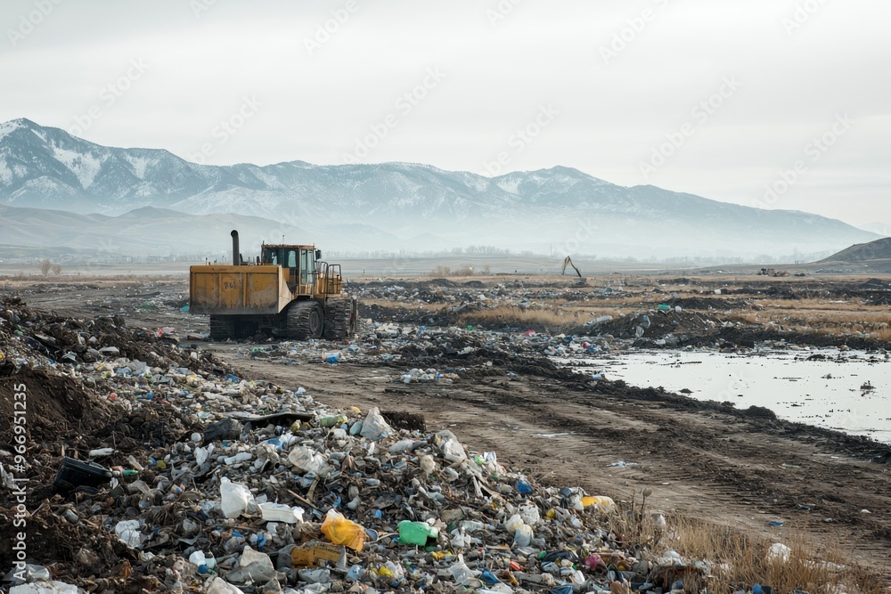 Waste landfill illustration created with Generative AI Waste landfill illustration created with Generative AI