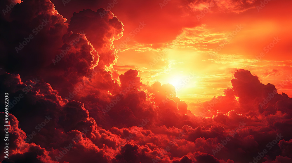 A vibrant sunset with dramatic clouds in shades of red and orange. A vibrant sunset with dramatic clouds in shades of red and orange.