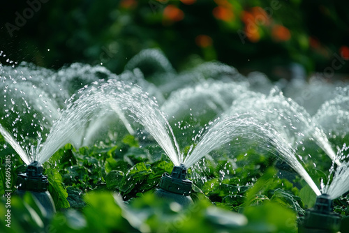 Smart irrigation systems conserving water in agriculture photo