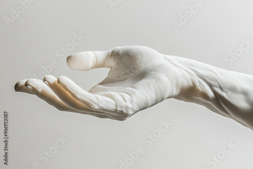 Work technology concept with a 3D printed hand model. Biblical motif touching photo