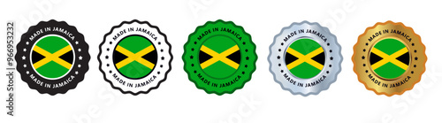 Made in the jamaica set of sign stamp badge, with varian color green, silver, gold, black suitable for products manufactured, military, agriculture or food vector illustration eps editable text