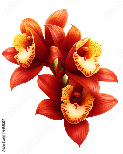 Vibrant red orchids with yellow accents, showcasing the beauty of nature in a stunning floral arrangement. photo