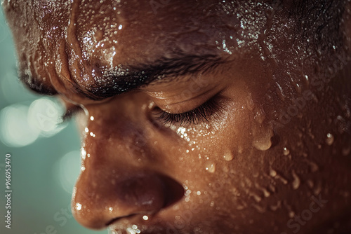 Player wiping sweat from their forehead, capturing effort and perseverance photo