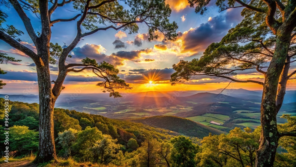 Obraz premium Sunset scene through trees in Shenandoah Valley