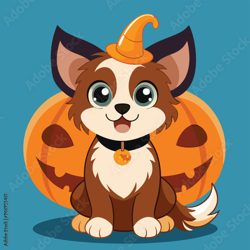 Cute cartoon siberian husky puppy on pastel background.