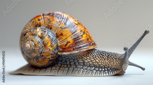 Slow and Steady: Close-up of a Snail on a White Background photo