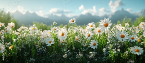 Daisy Field with Mountain View