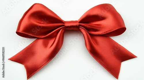 This beautiful red satin bow is perfect for adding a festive touch to gifts and special occasions like birthdays, weddings, and New Year's. It's also great for making discounts and promotions look mor photo