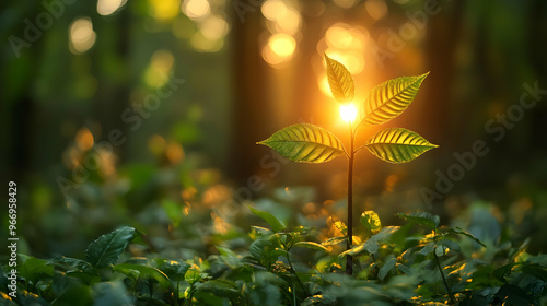 A young plant illuminated b...