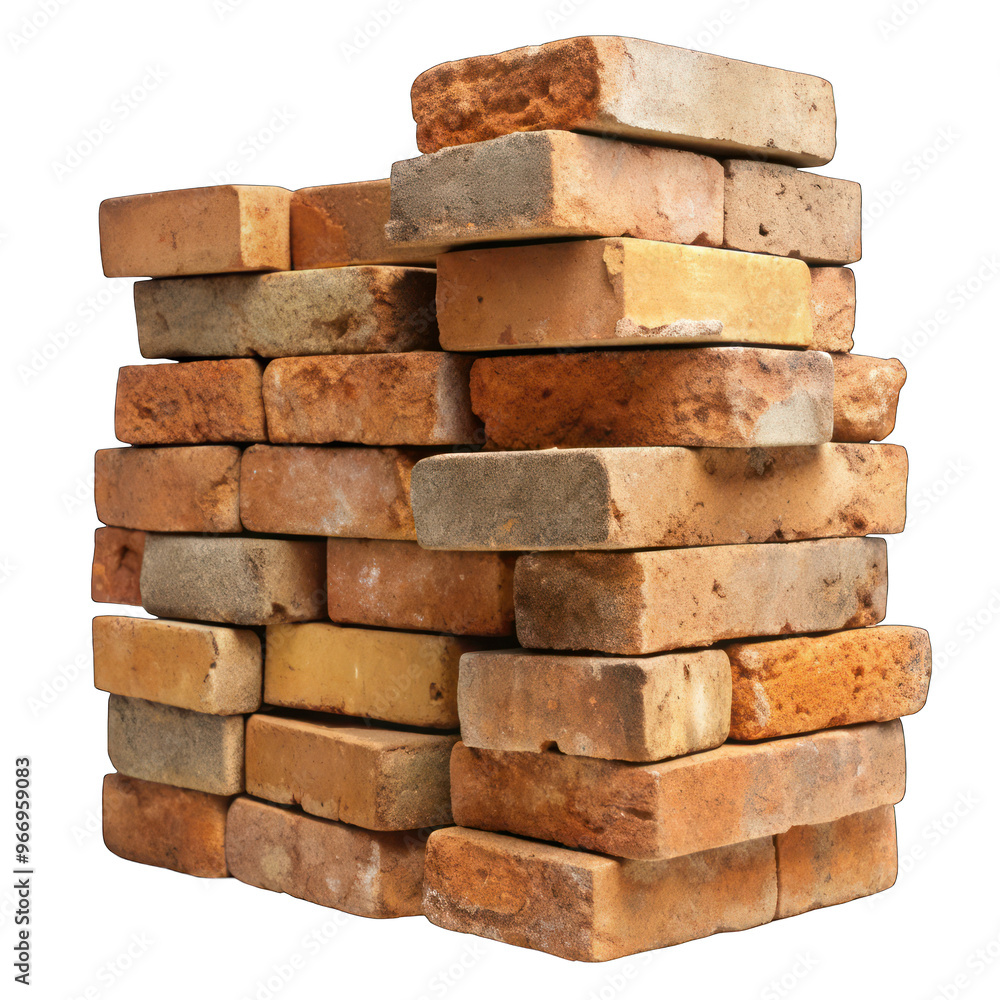 Obraz premium A Stack of old bricks isolated on transparent background