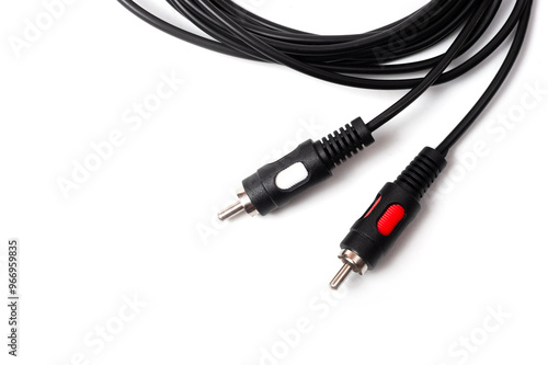 RCA 3.5 jack cord long black color, shot on a white background.