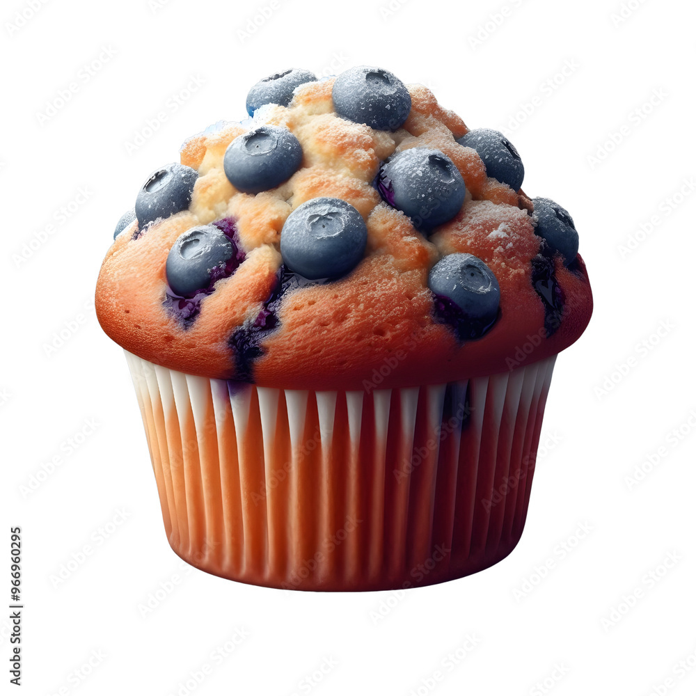 Blueberry muffin on transparent background.