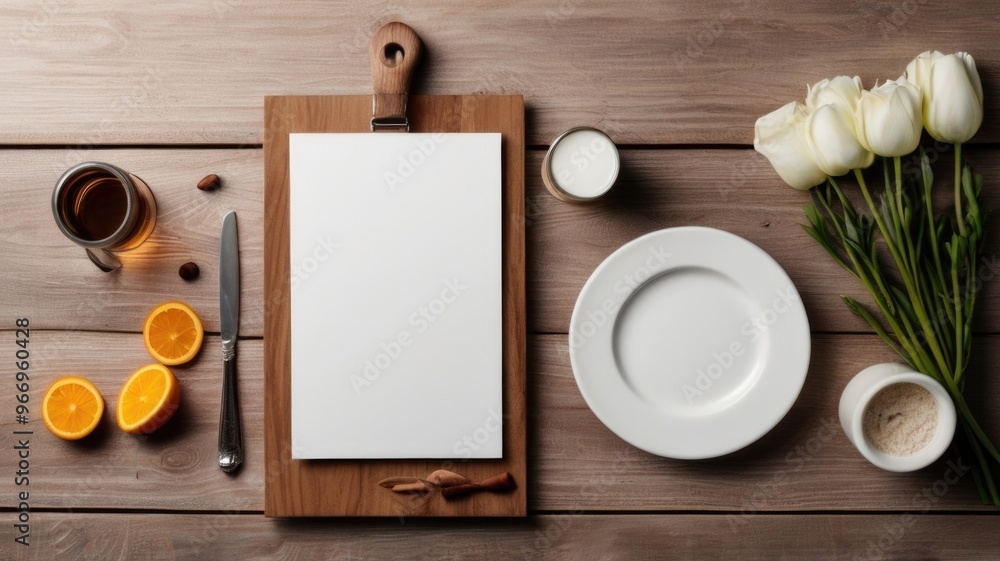 flat lay blank white menu mockup