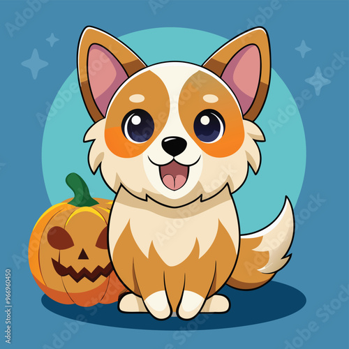 Cute cartoon siberian husky puppy on pastel background.