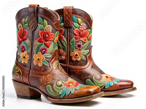 Crafted with precision, these cowboy boots boast stunning floral embroidery and intricate leather detailing, exuding timeless elegance and Western charm.