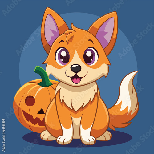 Cute cartoon siberian husky puppy on pastel background.