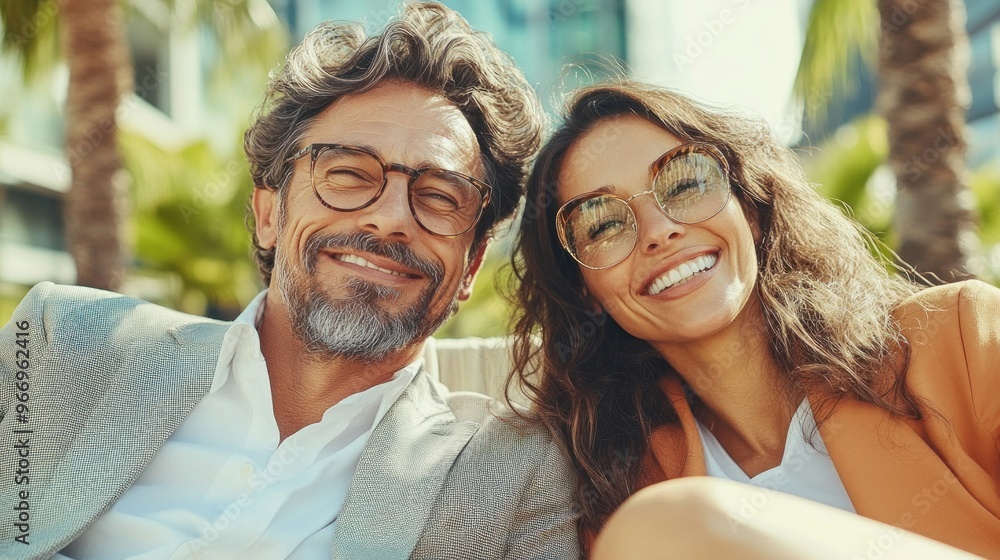 Happy Couple Wearing Sunglasses and Smiling. Happy Couple Wearing Sunglasses and Smiling.