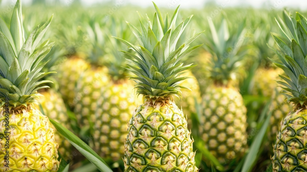 Close Up of Ripe Pineapples in a Field Close Up of Ripe Pineapples in a Field