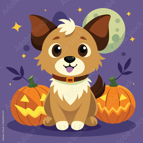 Cute cartoon siberian husky puppy on pastel background.