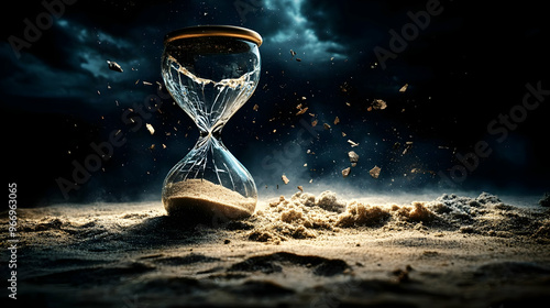 An hourglass shattering, sy...